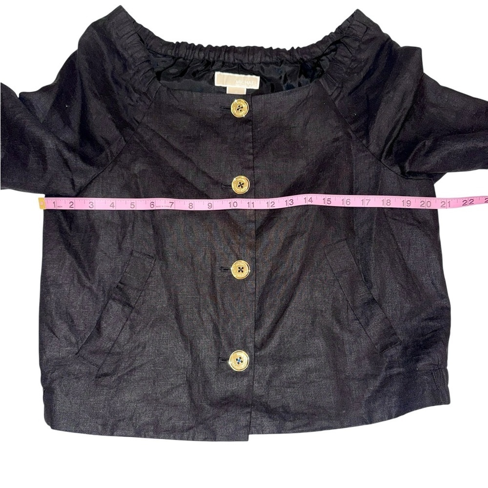 Michael Michael Kors Black Linen Cropped Button Front Top Size 10 - Picture 3 of 6